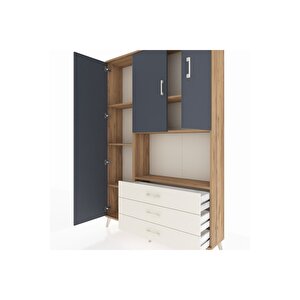 Arges Dolap 6 Raflı 3 Çekmeceli 3 Kapaklı 132x30x195 Çam-antrasit/aytaşı