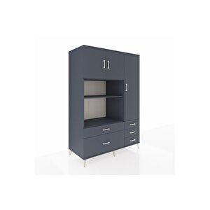 Kronos Dolap 7 Raflı 5 Çekmeceli 3 Kapaklı 132x59x195 Antrasit-antrasit/antrasit