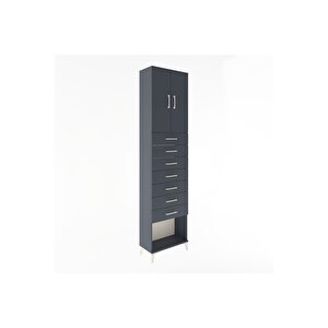 Arges Dolap 2 Raflı 7 Çekmeceli 2 Kapaklı 60x30x243 Antrasit-antrasit