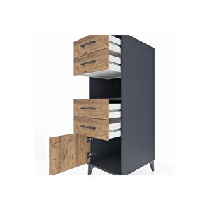 Kronos Dolap Tek Raflı 4 Çekmeceli Tek Kapaklı 44x59x134 Antrasit-çam