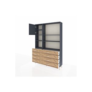 Arges Dolap 7 Raflı 8 Çekmeceli Tek Kapaklı  132x30x195 Antrasit-antrasit/çam