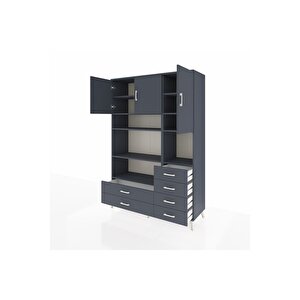 Hyperion Gardrop 9 Raflı 6 Çekmeceli 3 Kapaklı 132x44x195 Antrasit-antrasit