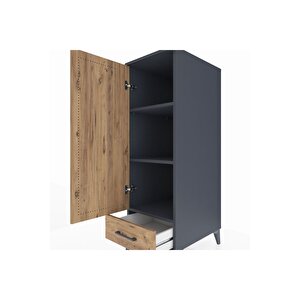 Kronos Dolap 3 Raflı Tek Çekmeceli Tek Kapaklı 44x59x134 Antrasit-çam