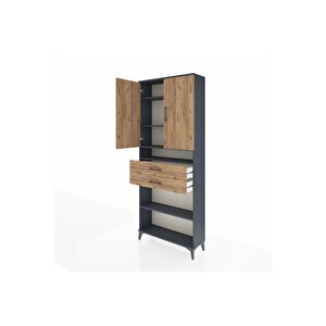 Arges Dolap 5 Raflı 2 Çekmeceli 2 Kapaklı 88x30x221 Antrasit-çam