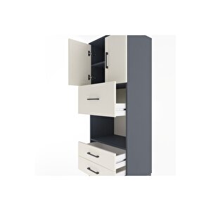 Hyperion Dolap 3 Raflı 3 Çekmeceli 2 Kapaklı 60x44x163 Antrasit-aytaşı