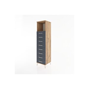 Hyperion Dolap Tek Raflı 8 Çekmeceli 44x44x182 Çam-antrasit