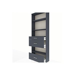 Arges Dolap 4 Raflı 3 Çekmeceli 88x30x243 Antrasit-antrasit