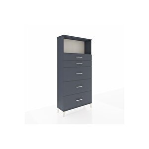 Arges Dolap Tek Raflı 5 Çekmeceli 88x30x182 Antrasit-antrasit