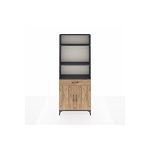 Arges Dolap 4 Raflı Tek Çekmeceli 2 Kapaklı 88x30x221 Antrasit-çam