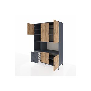 Kronos Dolap 9 Raflı 3 Çekmeceli 5 Kapaklı 132x59x195 Antrasit-çam/antrasit