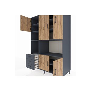 Kronos Dolap 9 Raflı 3 Çekmeceli 5 Kapaklı 132x59x195 Antrasit-çam/antrasit