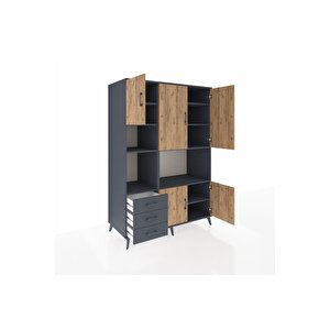Kronos Dolap 9 Raflı 3 Çekmeceli 5 Kapaklı 132x59x195 Antrasit-çam/antrasit