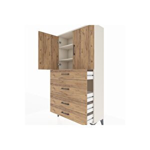 Arges Dolap 3 Raflı 4 Çekmeceli 2 Kapaklı 88x30x163 Aytaşı-çam
