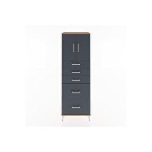 Hyperion Dolap Tek Raflı 5 Çekmeceli 2 Kapaklı 60x44x182 Çam-antrasit