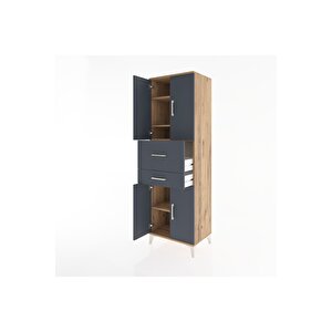 Hyperion Dolap 4 Raflı 2 Çekmeceli 4 Kapaklı 60x44x195 Çam-antrasit