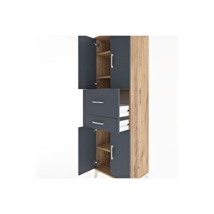 Hyperion Dolap 4 Raflı 2 Çekmeceli 4 Kapaklı 60x44x195 Çam-antrasit