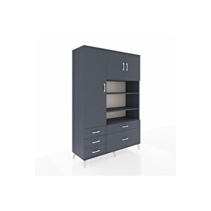 Hyperion Gardrop 9 Raflı 5 Çekmeceli 3 Kapaklı 132x44x195 Antrasit-antrasit