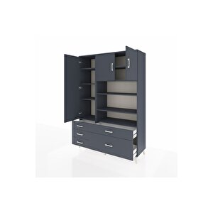 Hyperion Gardrop 9 Raflı 5 Çekmeceli 3 Kapaklı 132x44x195 Antrasit-antrasit