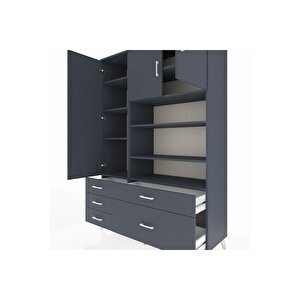Hyperion Gardrop 9 Raflı 5 Çekmeceli 3 Kapaklı 132x44x195 Antrasit-antrasit