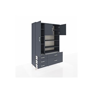 Hyperion Gardrop 9 Raflı 5 Çekmeceli 3 Kapaklı 132x44x195 Antrasit-antrasit