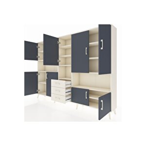 Arges Dolap 13 Raflı 3 Çekmeceli 9 Kapaklı 220x30x163 Aytaşı-antrasit/aytaşı