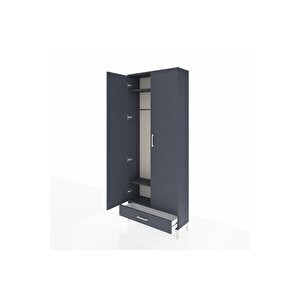 Arges Dolap 3 Raflı Tek Çekmeceli Tek Askılı 88x30x221 Antrasit-antrasit