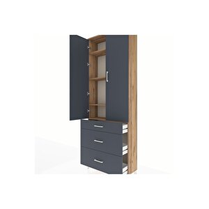 Arges Dolap 4 Raflı 3 Çekmeceli 2 Kapaklı 88x30x243 Çam-antrasit
