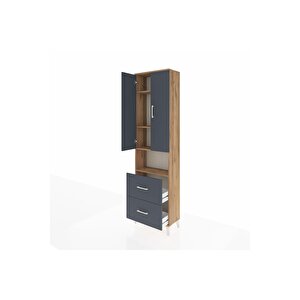 Arges Dolap 4 Raflı 2 Çekmeceli 2 Kapaklı 60x30x221 Çam-antrasit