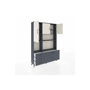 Arges Dolap 8 Raflı 5 Çekmeceli 3 Kapaklı 132x30x195 Antrasit-aytaşı/antrasit