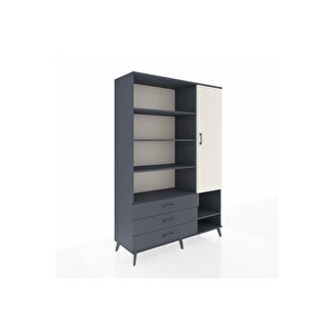 Hyperion Dolap 9 Raflı 3 Çekmeceli Tek Kapaklı  132x44x195 Antrasit-aytaşı/antrasit