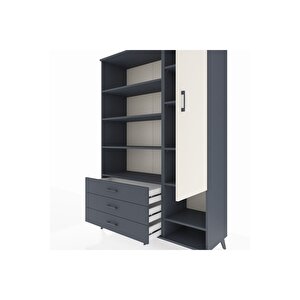 Hyperion Dolap 9 Raflı 3 Çekmeceli Tek Kapaklı  132x44x195 Antrasit-aytaşı/antrasit