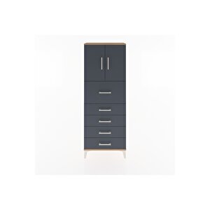Arges Dolap 2 Raflı 5 Çekmeceli 2 Kapaklı 60x30x163 Çam-antrasit