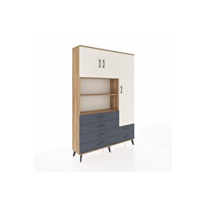 Arges Dolap 9 Raflı 6 Çekmeceli 3 Kapaklı 132x30x195 Çam-aytaşı/antrasit