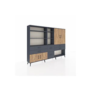 Arges Dolap 10 Raflı 6 Çekmeceli 4 Kapaklı 220x30x163 Antrasit-çam/antrasit