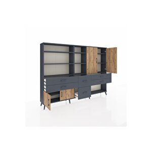 Arges Dolap 10 Raflı 6 Çekmeceli 4 Kapaklı 220x30x163 Antrasit-çam/antrasit