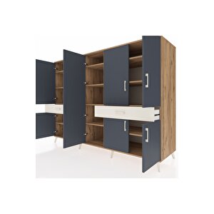 Kronos Dolap 12 Raflı 2 Çekmeceli 8 Kapaklı 220x59x163 Çam-antrasit/aytaşı