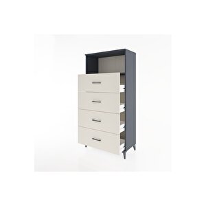 Hyperion Dolap Tek Raflı 4 Çekmeceli 88x44x182 Antrasit-aytaşı