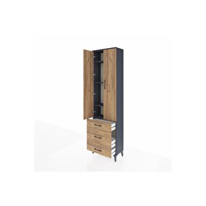 Arges Dolap 4 Raflı 3 Çekmeceli 2 Kapaklı 60x30x221 Antrasit-çam