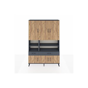 Arges Dolap 8 Raflı 2 Çekmeceli 6 Kapaklı 132x30x195 Antrasit-çam/antrasit