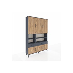 Arges Dolap 8 Raflı 2 Çekmeceli 6 Kapaklı 132x30x195 Antrasit-çam/antrasit