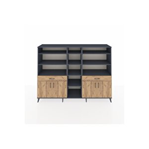 Hyperion Dolap 12 Raflı 2 Çekmeceli 4 Kapaklı 220x44x163 Antrasit-çam