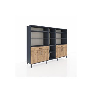 Hyperion Dolap 12 Raflı 2 Çekmeceli 4 Kapaklı 220x44x163 Antrasit-çam