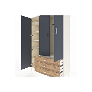 Hyperion Dolap 6 Raflı 3 Çekmeceli Tek Askılı 132x44x195 Aytaşı-antrasit/çam