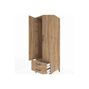 Kronos Dolap Tek Raflı 2 Çekmeceli Tek Askılı 60x59x182 Çam-çam