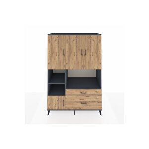 Kronos Dolap 7 Raflı 2 Çekmeceli 5 Kapaklı 132x59x195 Antrasit-çam/çam