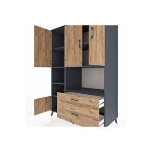 Kronos Dolap 7 Raflı 2 Çekmeceli 5 Kapaklı 132x59x195 Antrasit-çam/çam