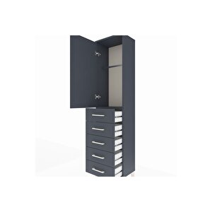 Arges Dolap Tek Raflı 5 Çekmeceli Tek Askılı 44x30x182 Antrasit-antrasit