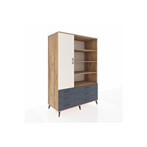 Kronos Dolap 8 Raflı 6 Çekmeceli Tek Kapaklı  132x59x195 Çam-aytaşı/antrasit