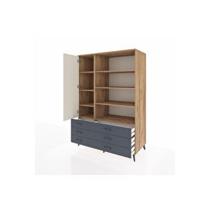 Kronos Dolap 8 Raflı 6 Çekmeceli Tek Kapaklı  132x59x195 Çam-aytaşı/antrasit