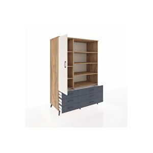 Kronos Dolap 8 Raflı 6 Çekmeceli Tek Kapaklı  132x59x195 Çam-aytaşı/antrasit